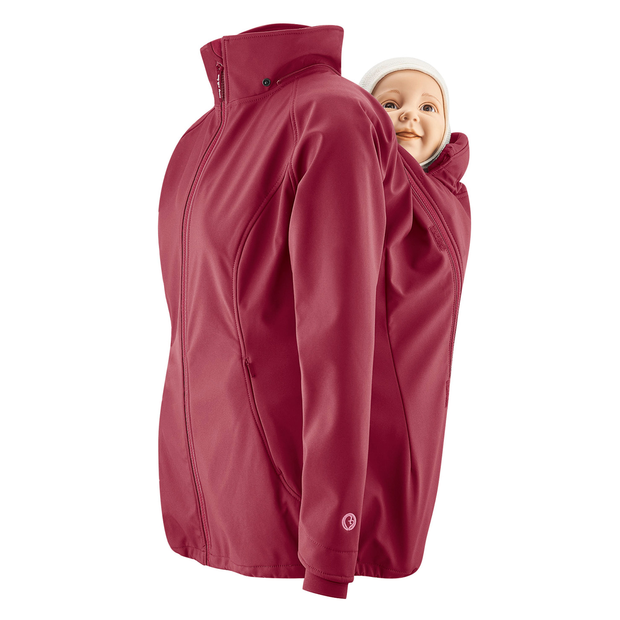 Softshelljacke zum Babytragen auf dem Rücken und vor dem Bauch für Herbst und Frühling in Pink von mamalila